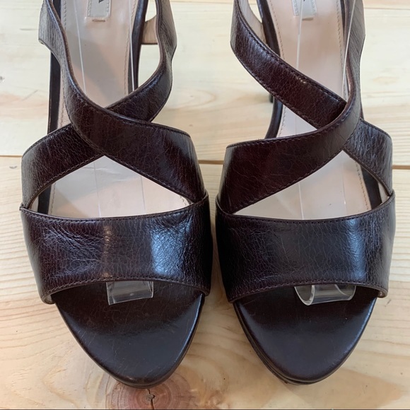 Prada brown leather cris cross platform sandals 40 - Picture 4 of 14